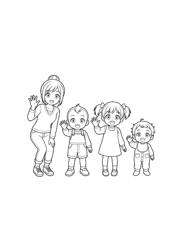 ホッピースマイルぬりえ 家族 01