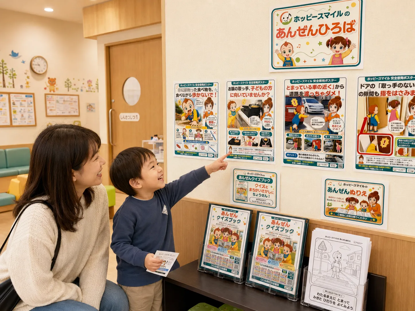 安全クイズやぬりえなどを親子で楽しむ「あんぜんひろば」の活用イメージ