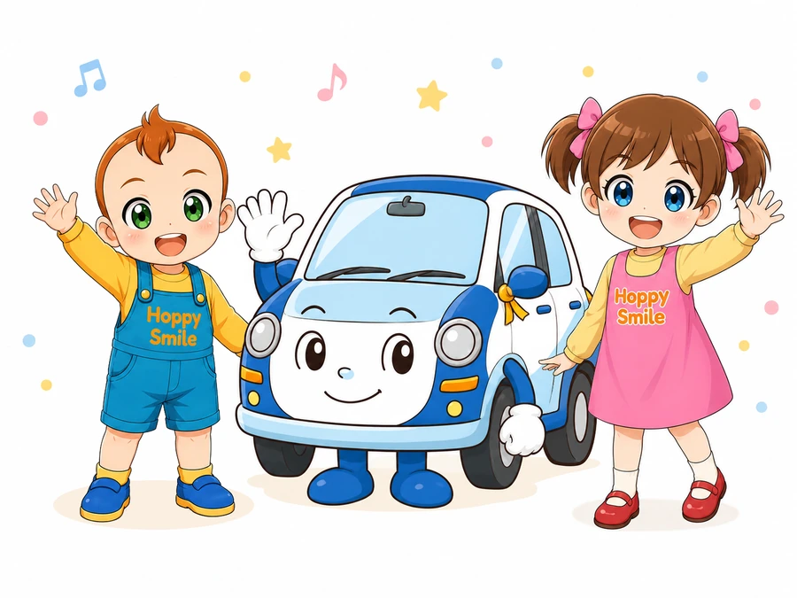 くるまるくんとホッピースマイルのそらくん・うみちゃんが並ぶコラボビジュアル