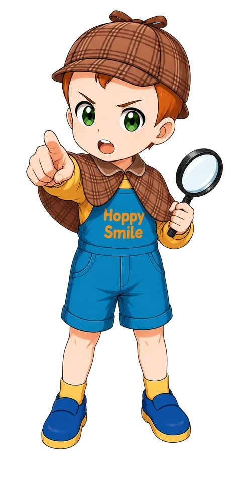 探偵姿で虫眼鏡を構える、そらくんの追加キャラクター画像例